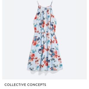 NWT Dress, Beautiful blue and rust & blue flowers. Crochet detailing.